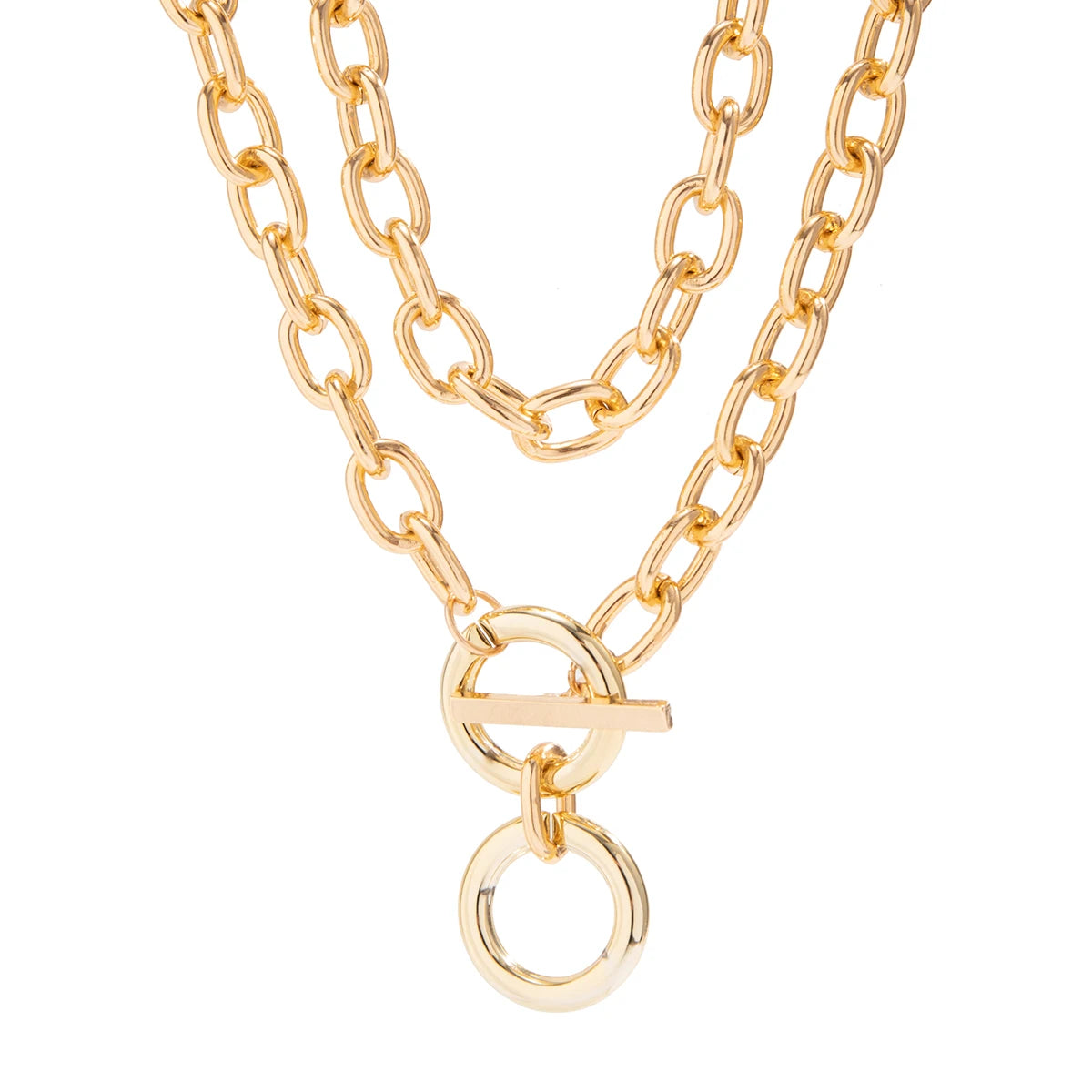 2Pcs Exaggerated Big Heavy Metal Chunky Chain Necklace Women Goth OT Buckle Circle Pendant Choker Grunge Jewelry Steampunk Men