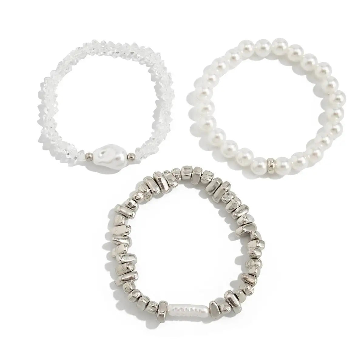 3 Pcs/Set Elegant Baroque Imitation Pearl Bracelets for Women Luxury Stacked Crystal Bead Chain Bracelet Wedding Jewelry
