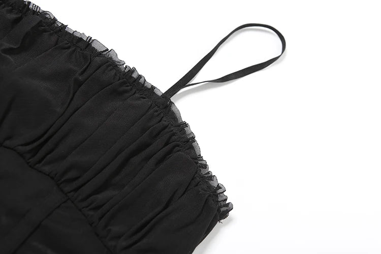 Mesh See Through 2 Piece Set Women Sexy Backless Camisole+Contrast Patchwork Ruched Skirts Hot Girls Wild Style Suits