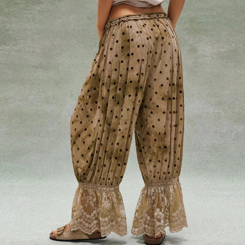 Women Y2K Bloomer Pants Lace Trim Loose Fit Ruffle Bloomers Elastic Waist Cropped Pumpkin Pettipants Pajama Bottom