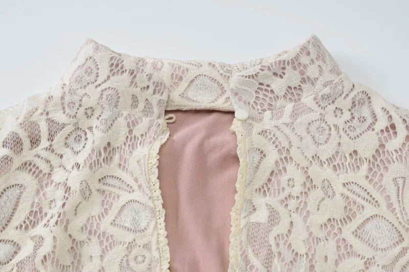 Sexy Hollow Lace Jacquard Dress for Women Clothing Spring 2025 Fashion Flared Long Sleeve Mini Dresses