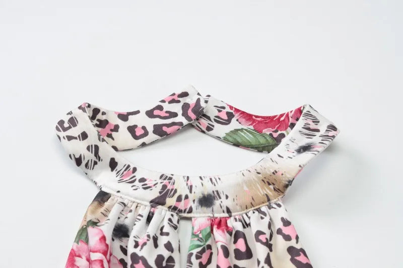 Cheetah Floral Dress Beach Woman Clothes Sexy Summer Hollow Out Halter Backless Ruffled Mini Dresses