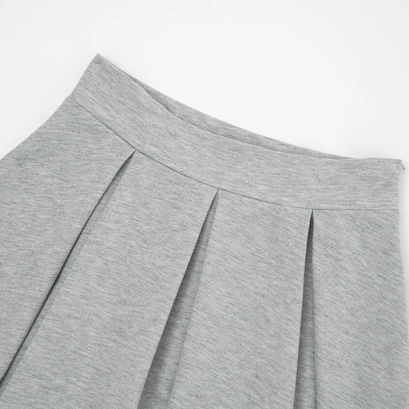 Winter Trend Casual Sport 2piece Set Women Zip Ribbed Crop Top+Pleated Skirt Matching Skinny Stretch Streetwear Outfits