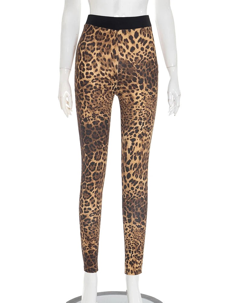 Leopard Print Women Leggings Widewaist Fashion Skinny Sexy Streetwear Classic Tight Skinny Workout Stretch Long Pants