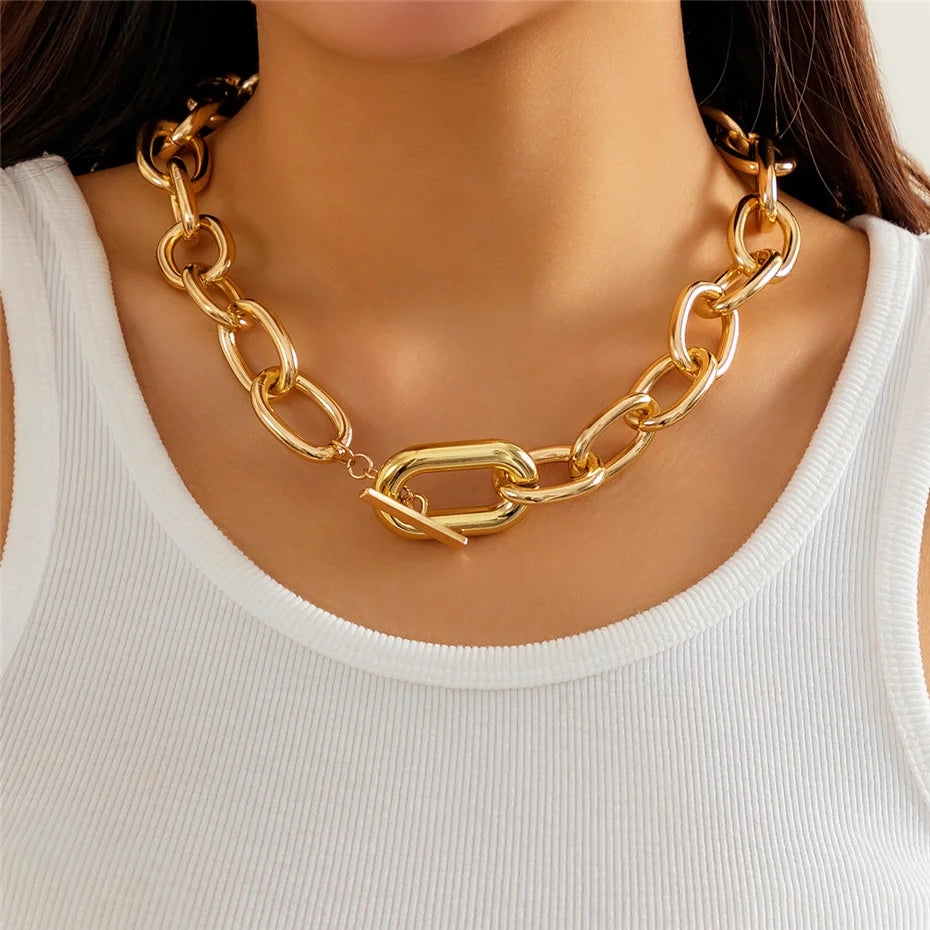 Vintage Punk Heavy Metal Big Chunky Chain Necklace for Women Goth OT Buckle Lock Choker Grunge Jewelry Steampunk Men