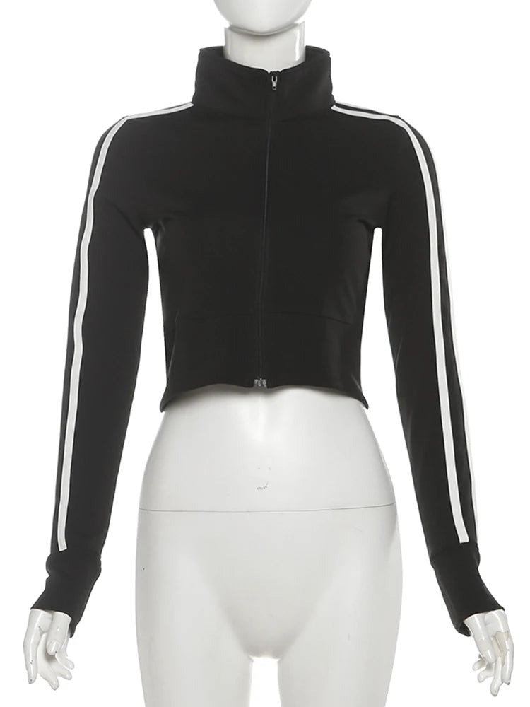 Zip Jacket Women Stripe Stretch Skinny Autumn Trend Sporty Simple Hottie Classic Streetwear Y2K Casual Hipster Coat