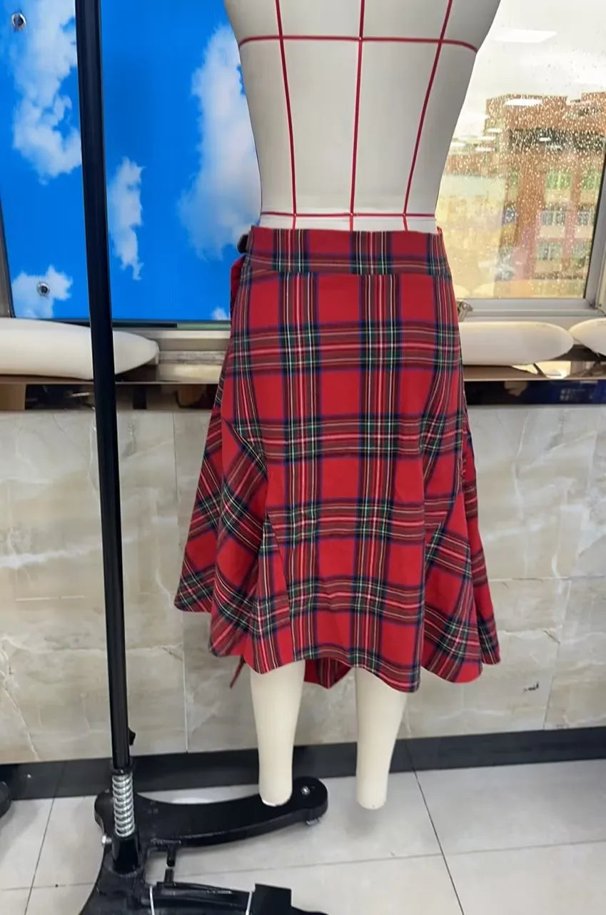 Vintage Asymmetrical Plaid Maxi Skirt for Women Gothic Pirate Elastic Waist A-Line Pleated Long Skirts Y2K Streetwear