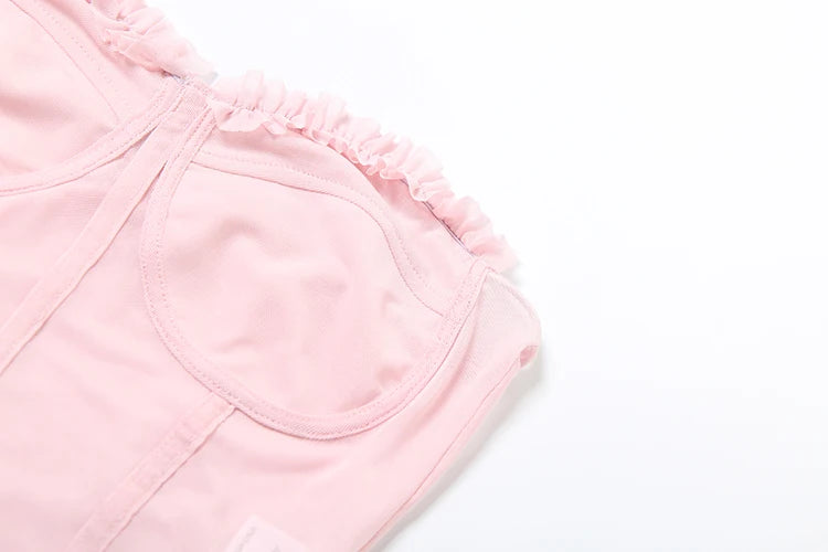 Folds Sexy Strapless Tops Y2K Patchwork See Through Skinny Summer Trend Backless Wild Basic Street Vacation Chic Vest