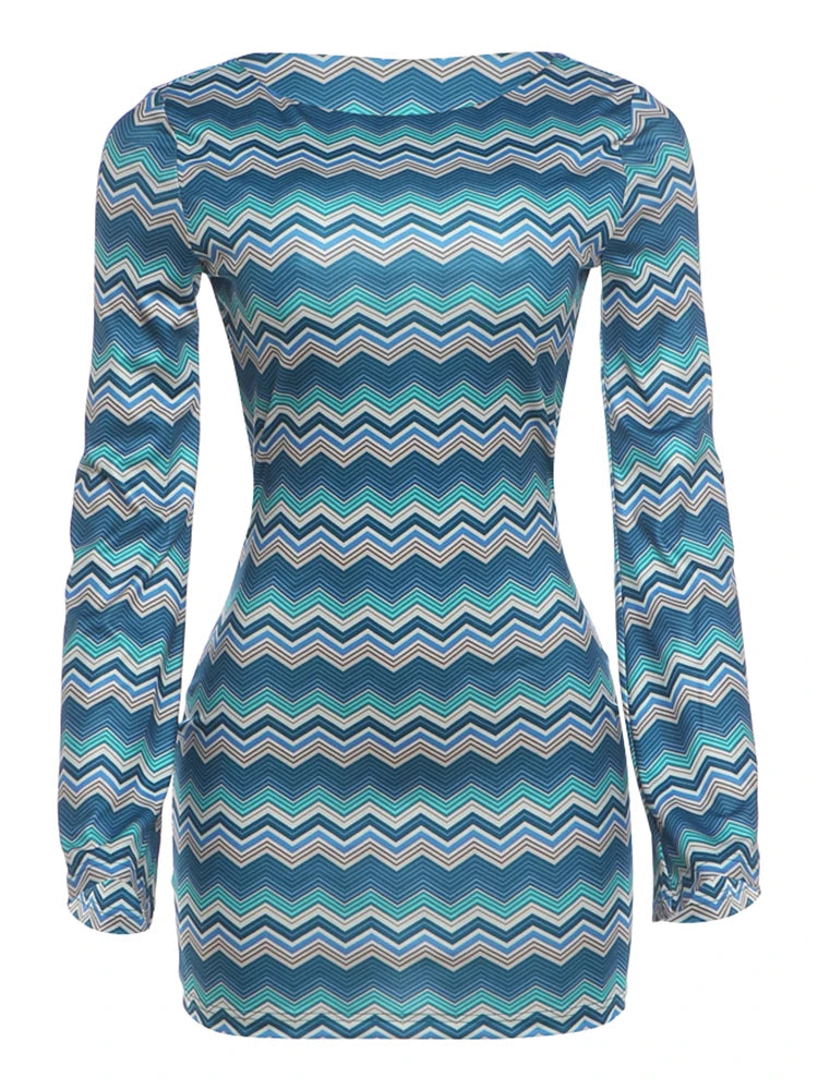 Colorful Print Dress Women o-Neck Full Sleeve Skinny Autumn New Trend Elasticity High Street Classic Mini Bodycon