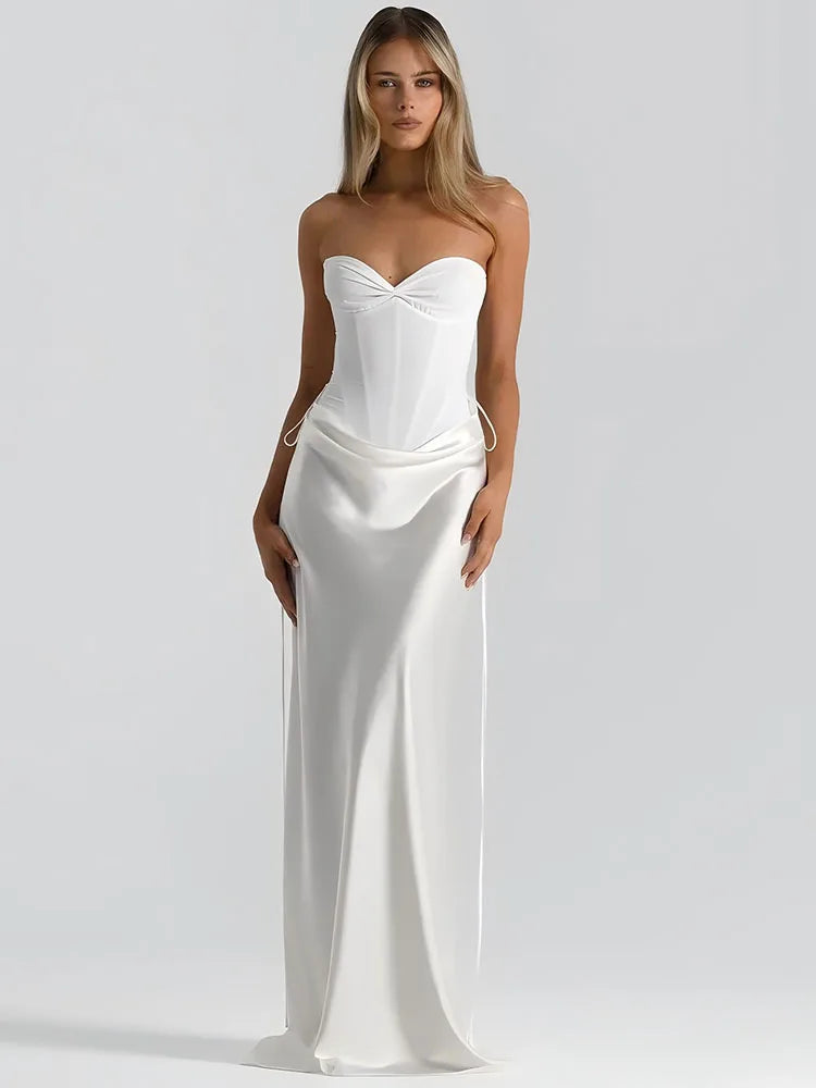 Off-shoulder Backless Sexy Maxi Dress Women Gown Elegant Patchwork Strapless Sleeveless Bodycon Club Party Long Dress