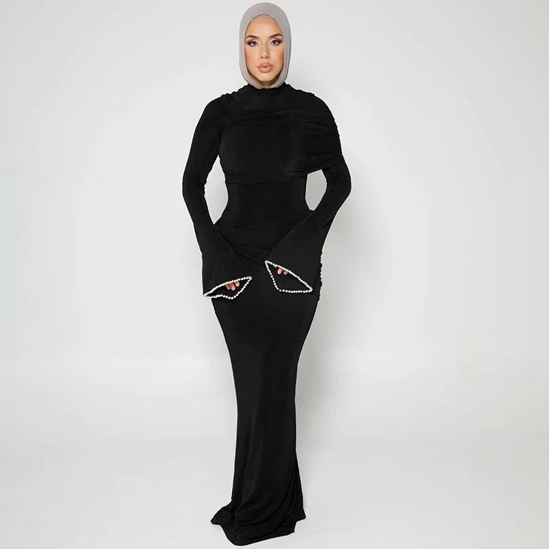 Mesh Patchwork Long Sleeve Maxi Dress White Elegant Dresses for Woman for Party Evening Gown Fall Winter 2025