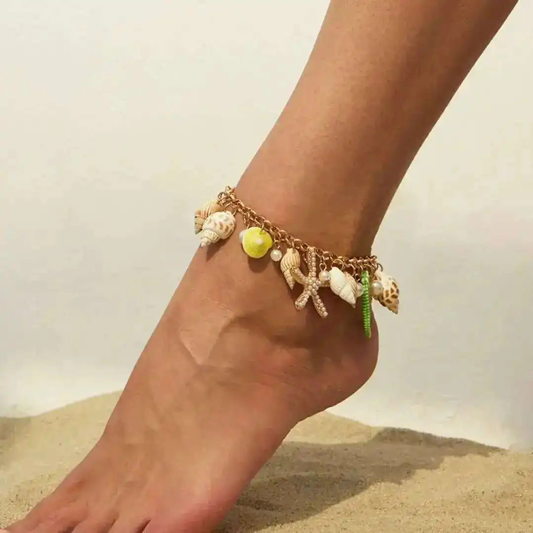 2 Styles Bohemia Starfish Conch Pendent Anklet for Women Summer Beach Party Foot Chains Y2K Charm Aesthetics Jewelry