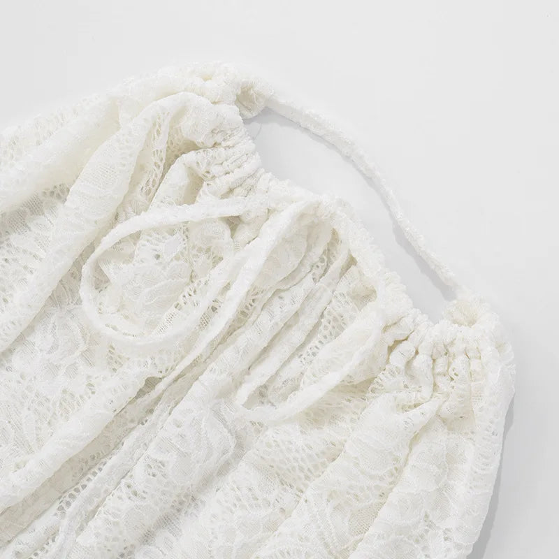 Lace White Rompers Sexy Cruise Wear for Woman One Piece Halter Open Back Sleeveless Jumpsuits Rave Outfits