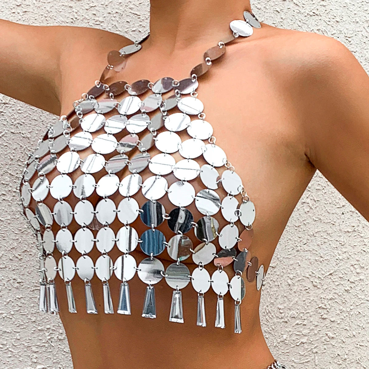 Sexy Acrylic Plastic Sequin Chest Bra Chain Dress Nightclub Party Show Festival Outfit Dance Costume Stage Wear Body Jewelry New
