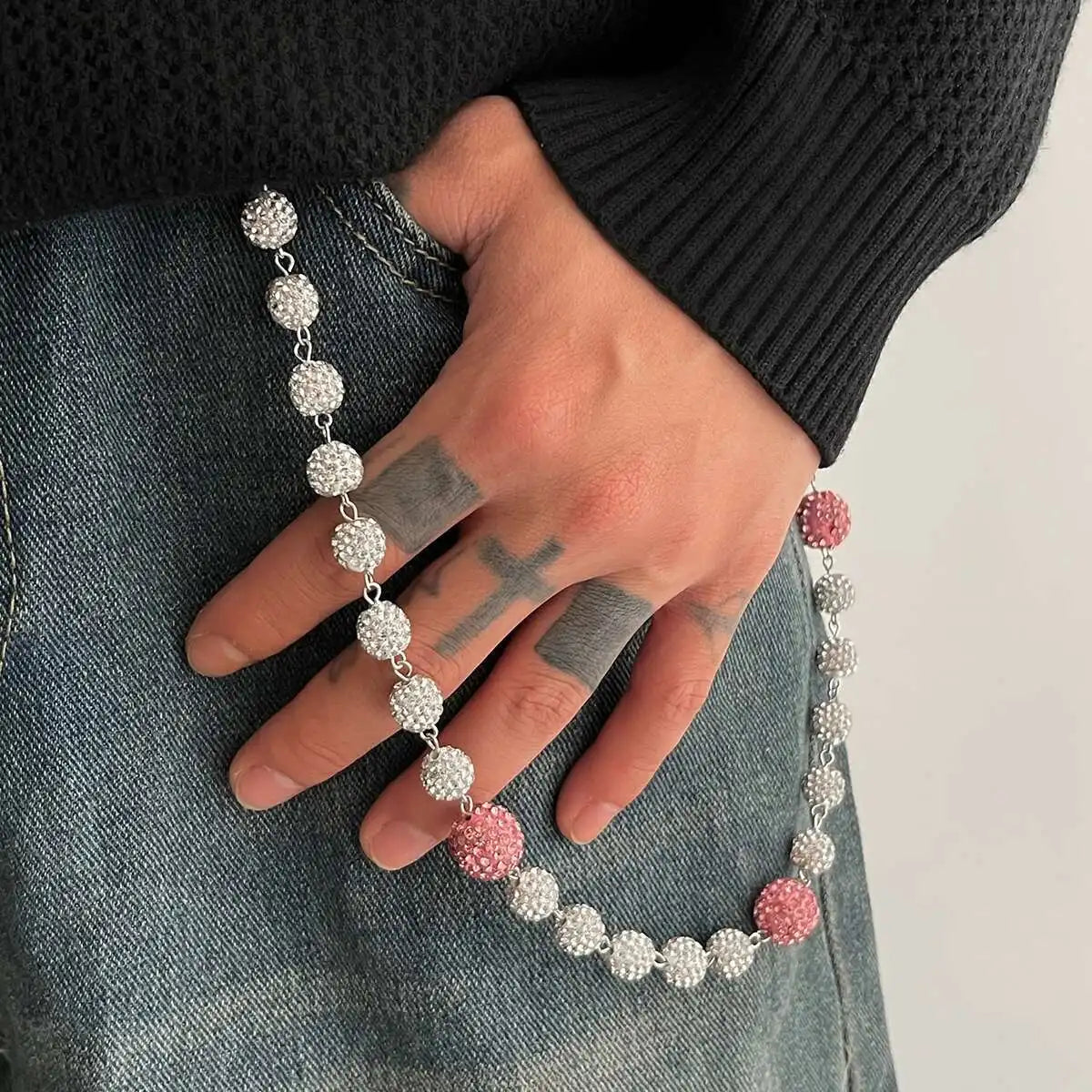 Harajuku Hip Hop Rhinestone Keychains Wallet Belt Jeans Trousers Hipster Pants Bag Chains Rock Jewelry for Men Trend
