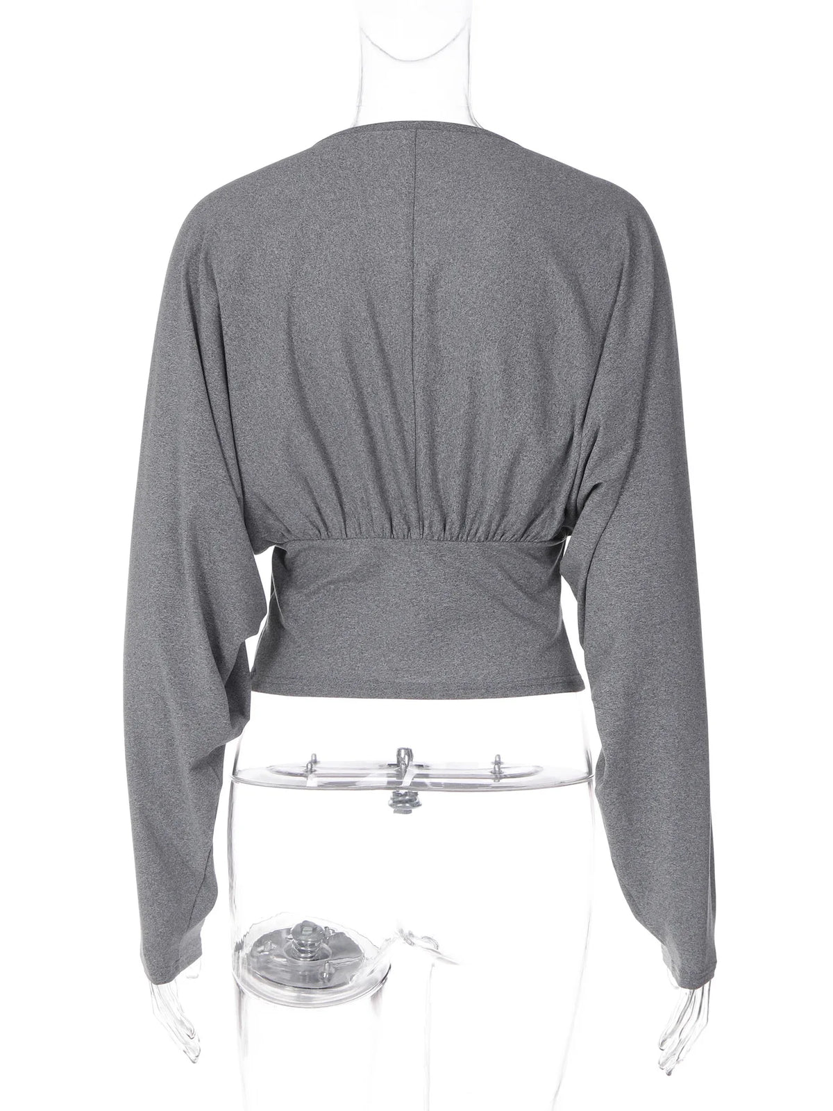 Batwing Sleeve V-neck Cropped Sweatshirt Gray Knit T Shirt Long Sleeves Tops Fall 2026 Woman Clothing