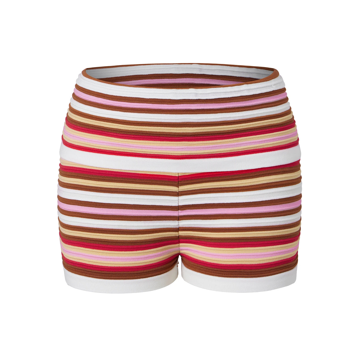 Y2K Retro Women Colorful Striped Ribbed Shorts High Waist Slim Booty Shorts White Trim Summer Casual Street Short Pants