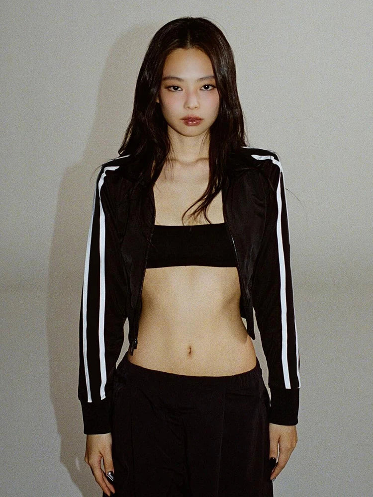 Zip Jacket Women Stripe Stretch Skinny Autumn Trend Sporty Simple Hottie Classic Streetwear Y2K Casual Hipster Coat