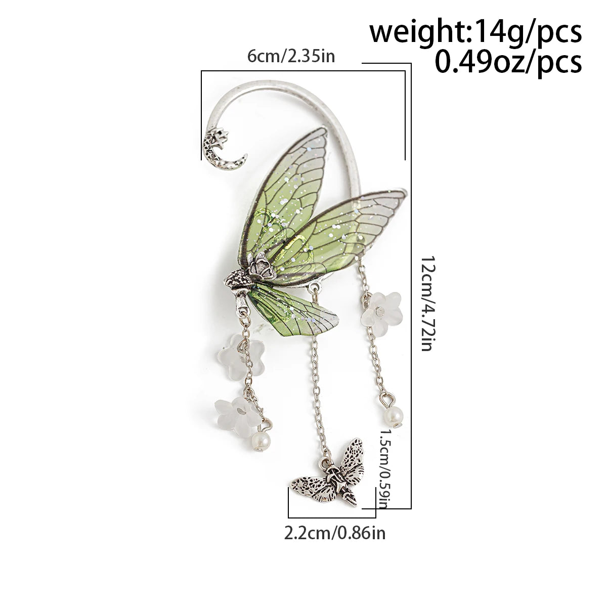 1PC Kpop Sweet Colorful Butterfly Tassel Clip Earrings Women Wed Bridal Elegant Elf Fairy Ear Cuff No Piercing Jewelry