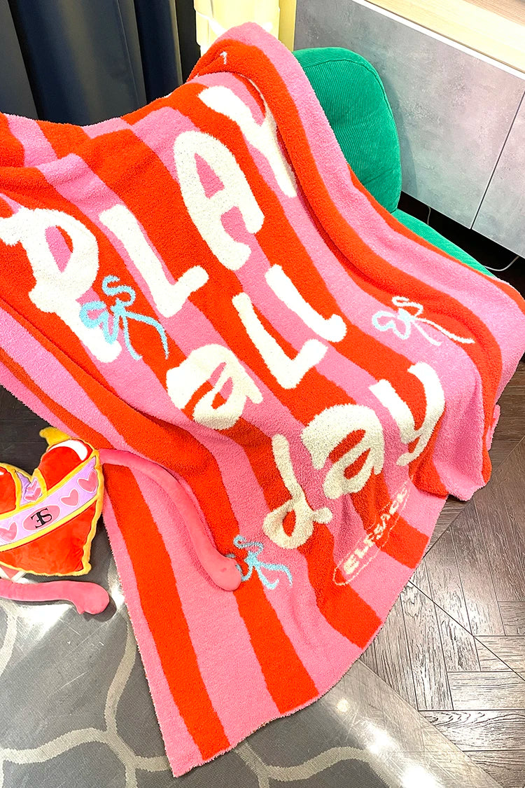Cute Striped Color Block Bow Letter Graphic Home Blanket