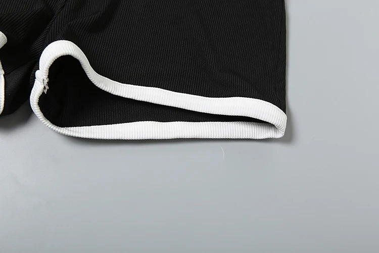 Patchwork Ribbed 2 Piece Set Women Sleeveless Single-Breasted Tops+Stretch Shorts Daily Casual Trend Classic Outfits