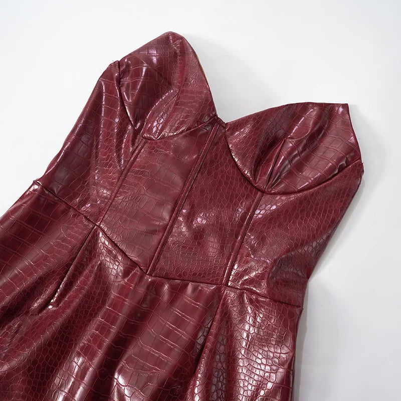 PU Leather Strapless Corset Mini Dresses Fashion 2025 Birthday Dress Woman Sexy Party Night Club Outfits