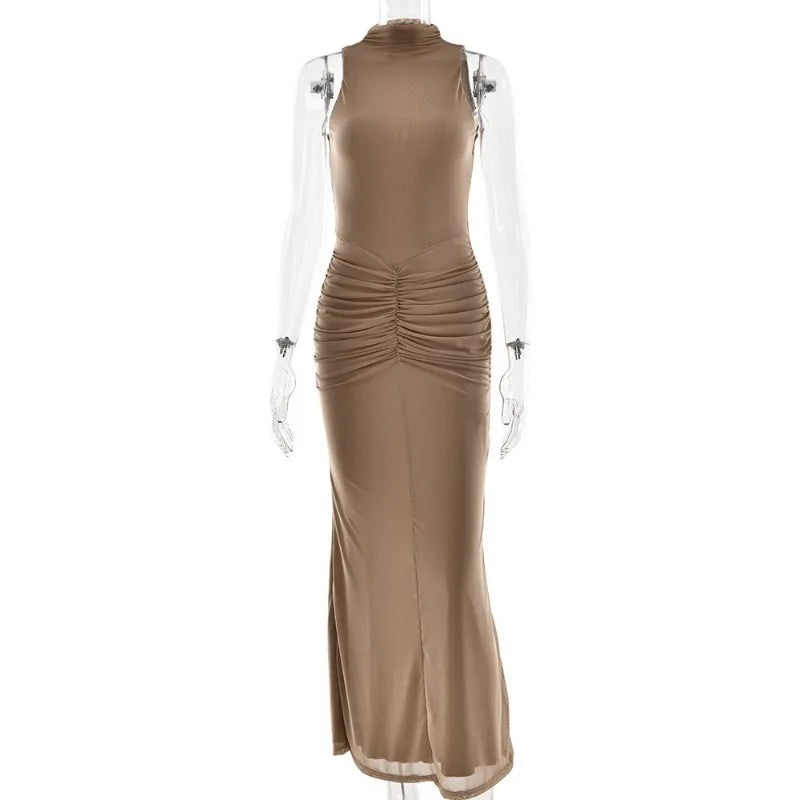 Sleeveless Ruched Maxi Long Dresses Elegant Party Dress Women Sexy Clothes Spring Summer 2025