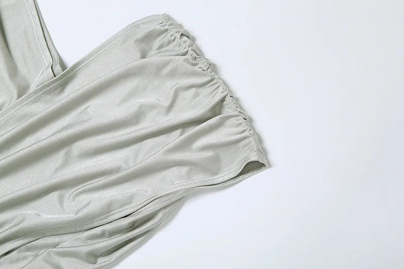 Elegant Long Silver Evening Dresses Luxury Asymmetrical Cutout Ruched Sleeveless Maxi Dress Women