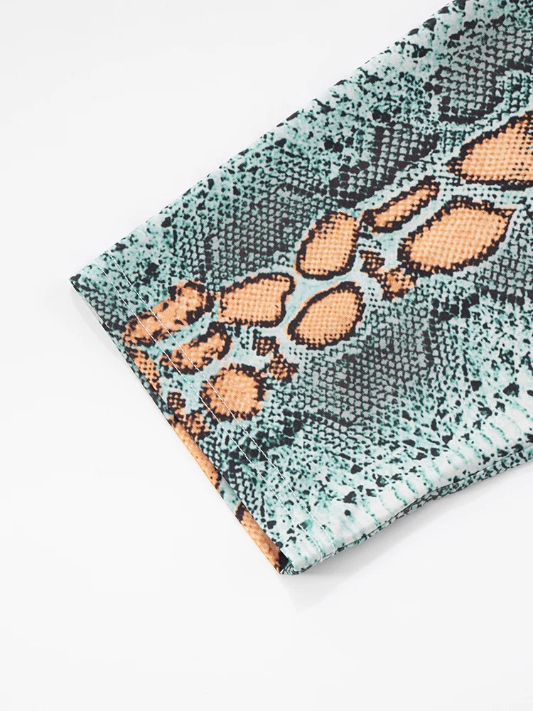 Serpentine Patchwork Shorts Women Summer Trend Elastic Waist Skinny Peach Buttocks Street Fashion Wild Style Bottoms