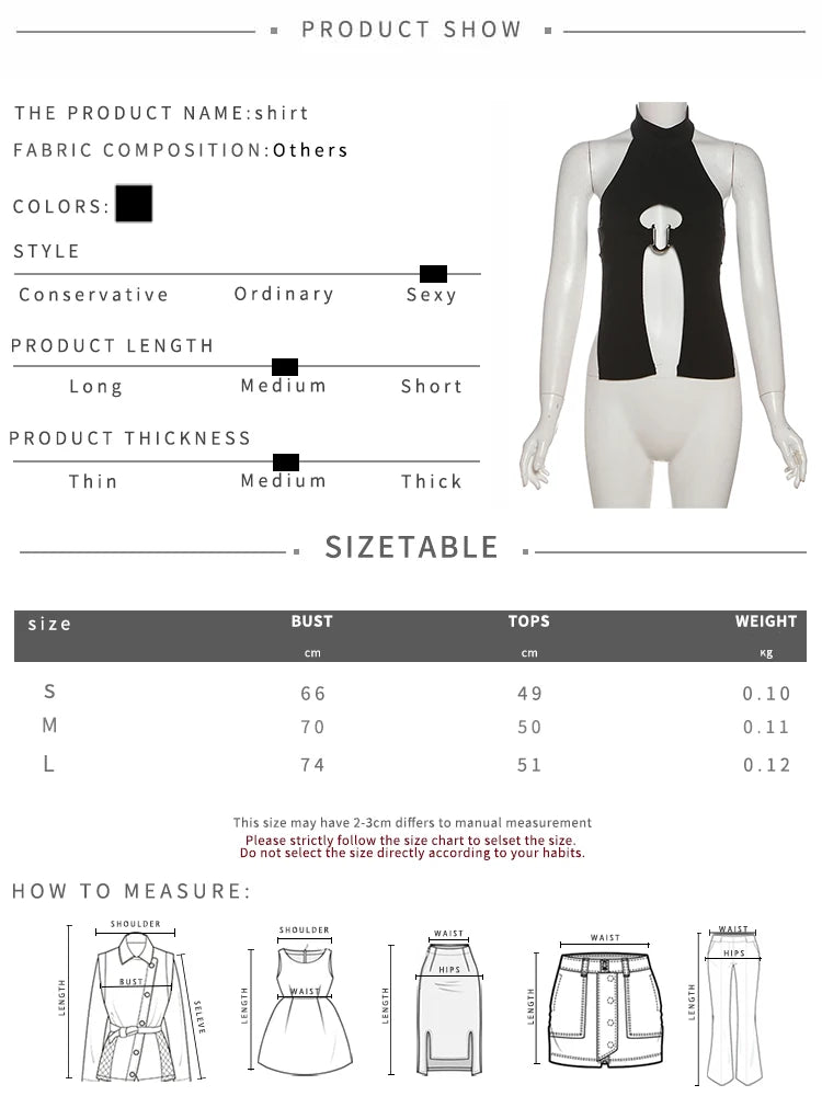 Metal Ring Tank Tops Women Y2K Chic Split Navel Backless Coquette Buttons Halter Sexy Hottie Midnight Wild Basic Vest