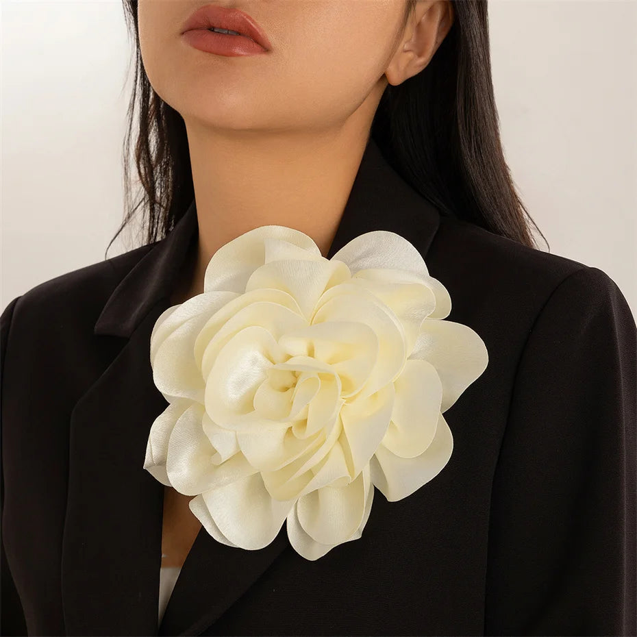 20CM Exaggerated Multilayer Satin Rose Flower Brooch for Women Wed Bridal Elegant Party Pin Jewelry Accessories Gift