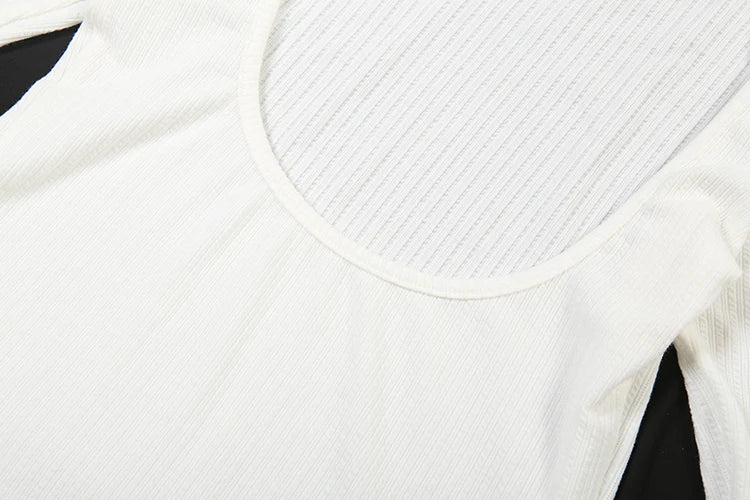 Casual Backless Dress Women Thin Autumn O-Neck Flared Long Sleeve A-Line Stretch Basic Streetwear Elegant Bodycon