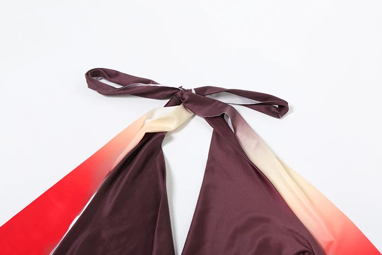 Contrast Patchwork Dress Women Backless Sleeveless Halter Tassel Swing Collar Sexy Midnight Clubwear Party Vestidos