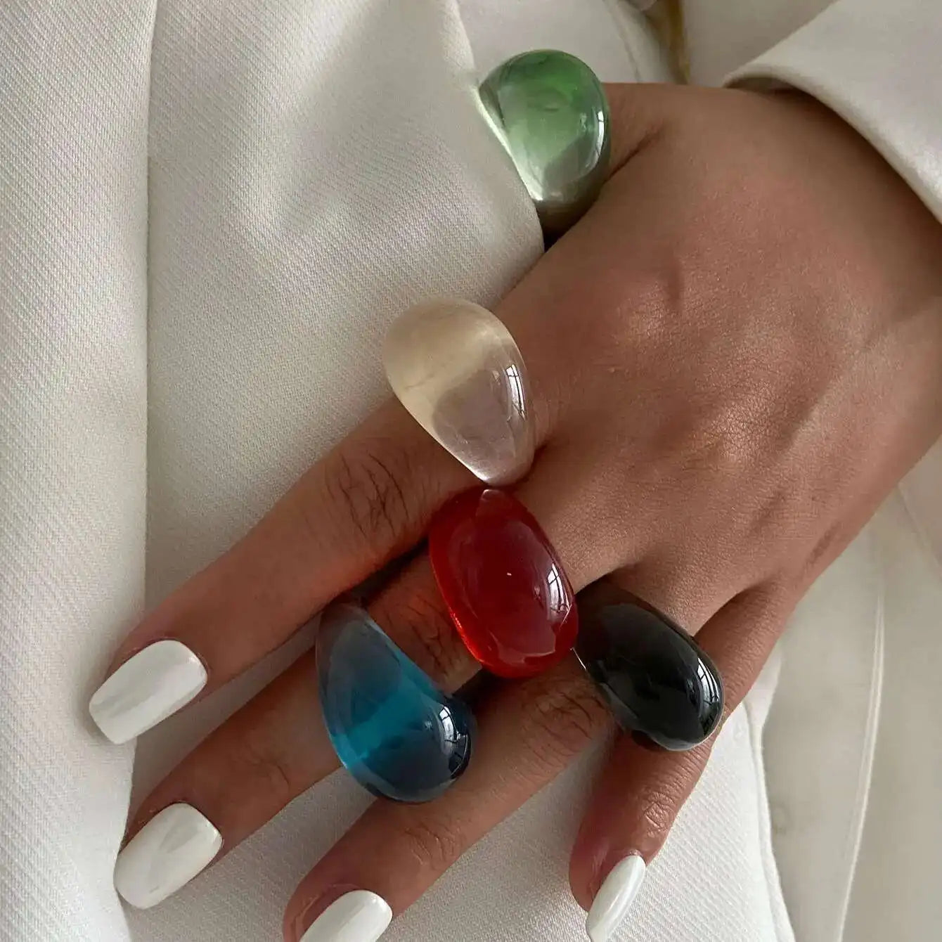 Y2K Kpop Colorful Resin Plastic Finger Rings for Women Trend New Fashion Boho Irregular Rings Aesthetic Jewelry Gift