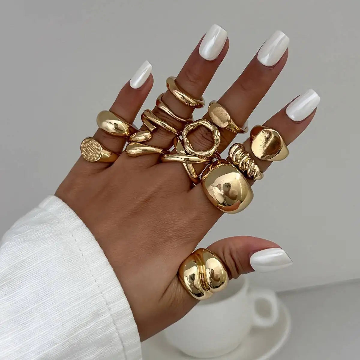 13Pcs/Set Creative Irregular Water Drop Open Rings Women Punk Gold Color Adjustable Knuckle Joint Rings Couple Jewelry