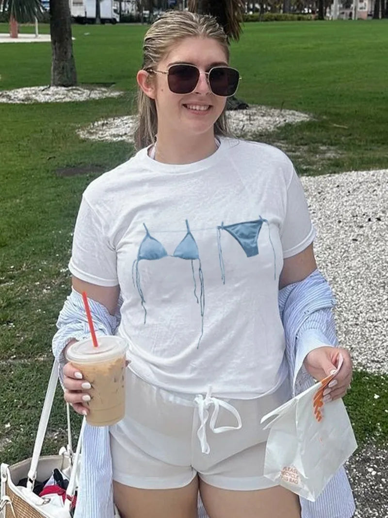 Woman Summer Top Funny White Graphic Tees Casual Short Sleeve T Shirts Female Clothing