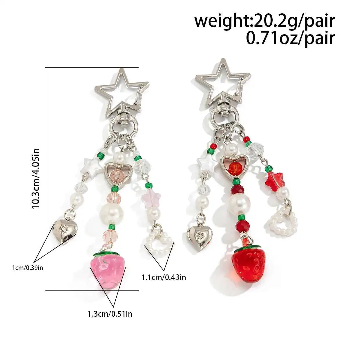 Y2K 2025 New Korean Fashion Strawberry Bow Keychains Heart Pendant Keyring Ins Aesthetic Holder Bag Pendant Accessories