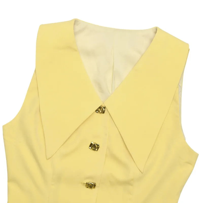 Turn-down Collar Button Up Sleeveless Pleated Mini Dress White Elegant Dresses Woman 2025