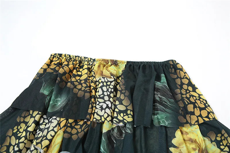 Print 2 Piece Set Backless Halter Top and Irregular High Low Skirt Co Ord Sets for Woman Beach Vacation Outfit