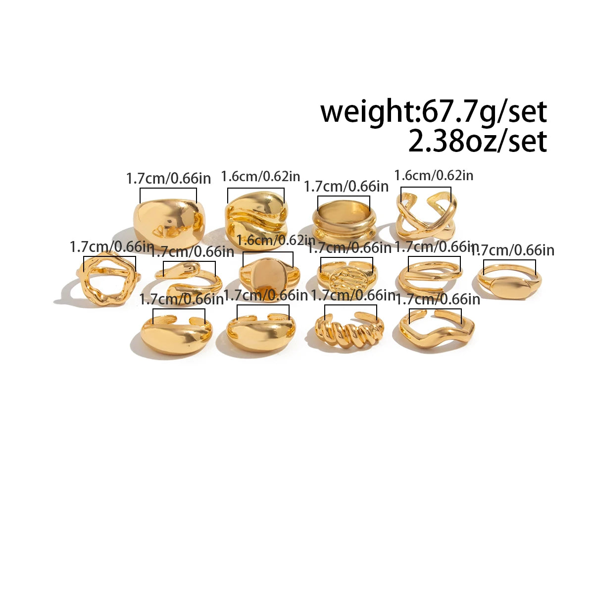 14Pcs/Set Creative Smooth Open Rings for Women 2025 New Fashion Goth Gold Color Adjustable Finger Rings Daily Jewelry