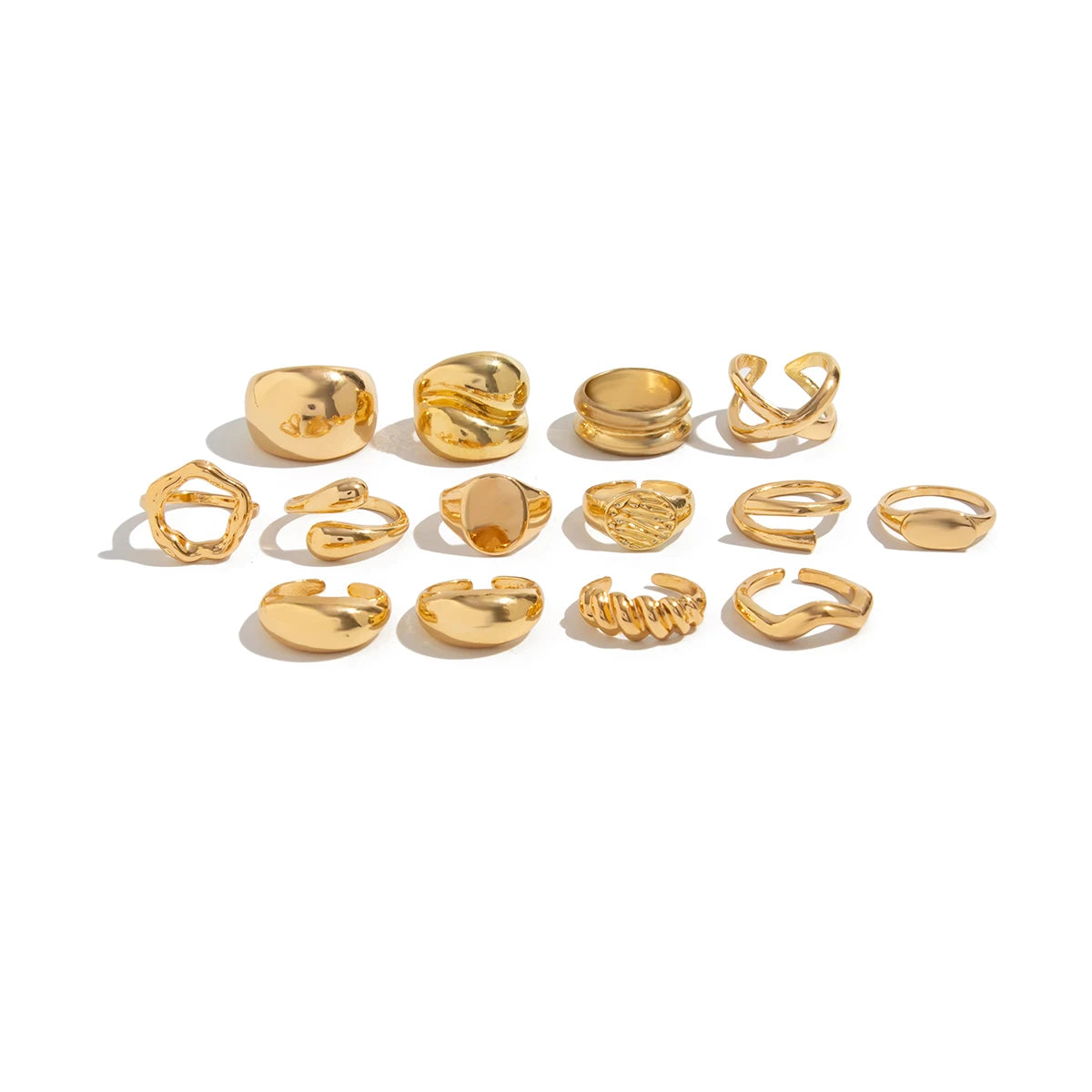 14Pcs/Set Creative Smooth Open Rings for Women 2025 New Fashion Goth Gold Color Adjustable Finger Rings Daily Jewelry