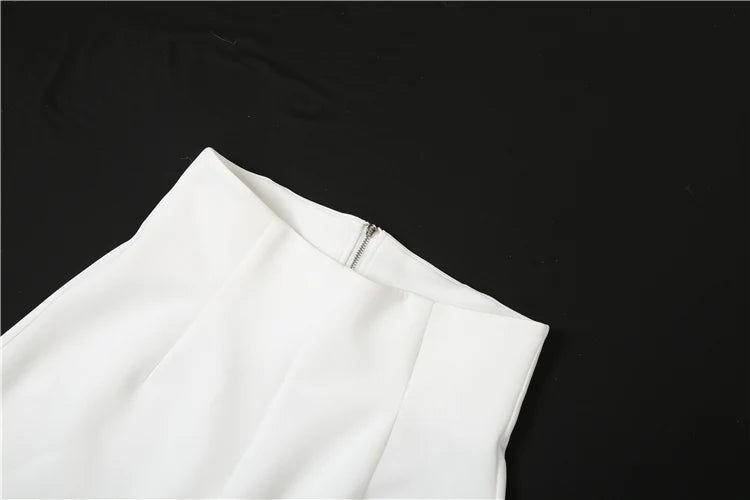 Smooth Office 2-Piece Set Women Satin Lace-Up Pile Collar T-shirt+Zip High Waist Straight Pants Commute Elegant Outfits