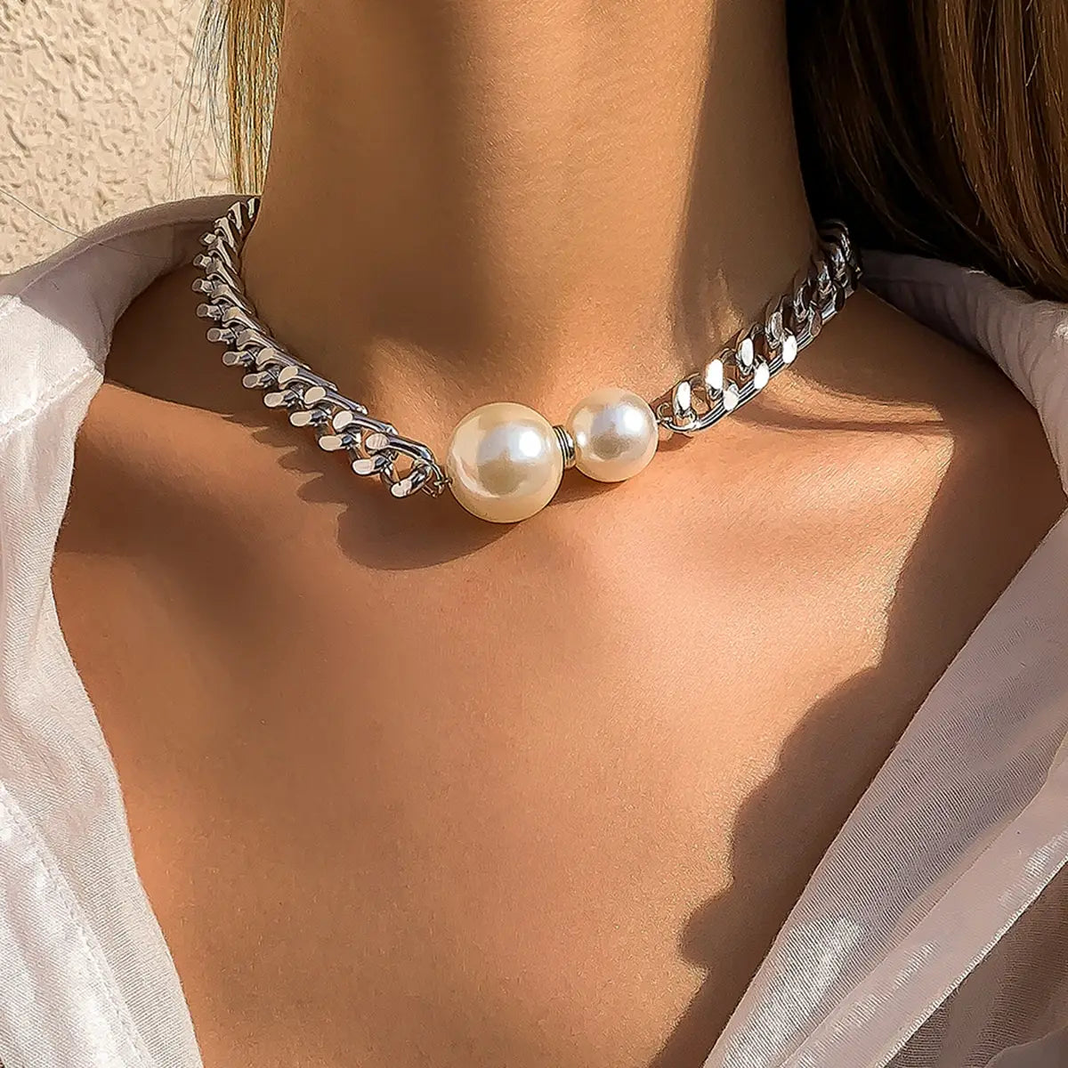 Vintage Punk Cuban Chains Necklaces Women Gothic Imitation-Pearl Pendant Necklace Girl Chokers Fashion Accessories Jewellery