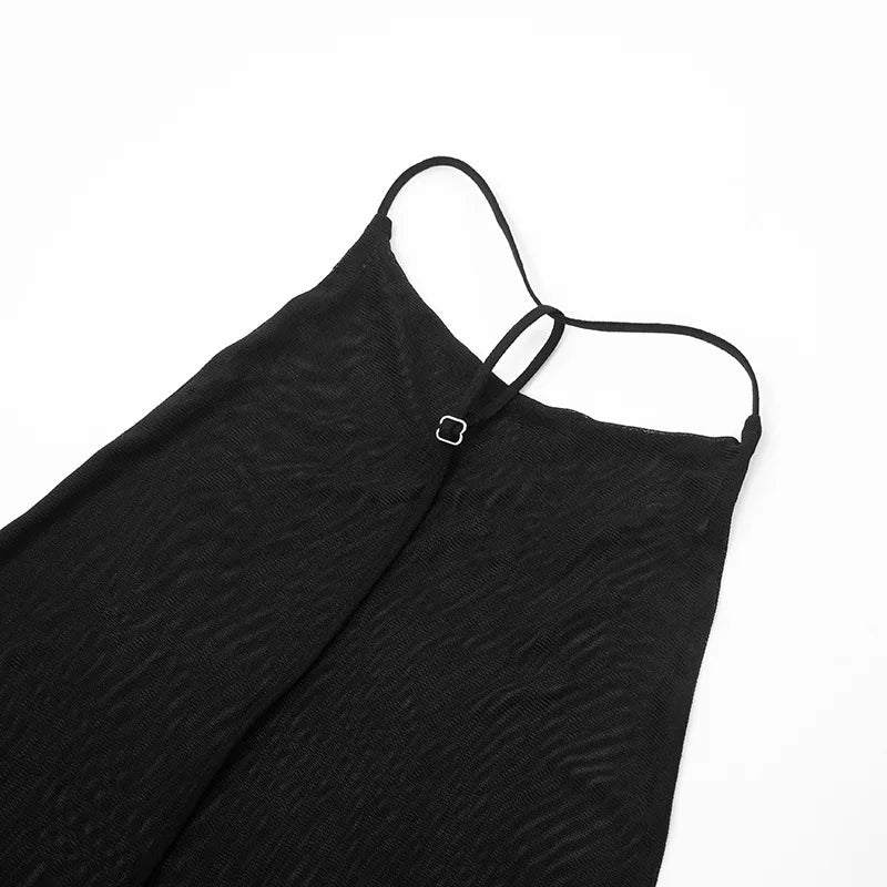 Sexy Mesh Sheer Black Sundresses for Woman Summer Halter Backless Split Long Dresses Party Outfits