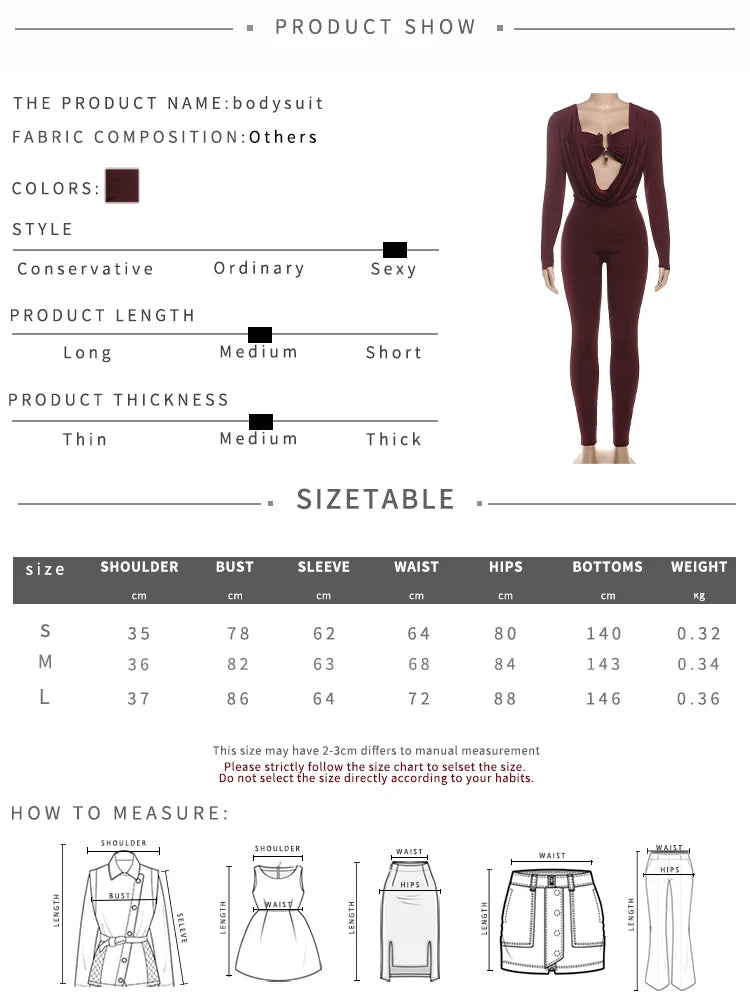 Sexy Fashion Jumpsuits Women Metal Decoration Swing Collar Full Sleeve Skinny Peach Hip Midnight Club Party Overalls