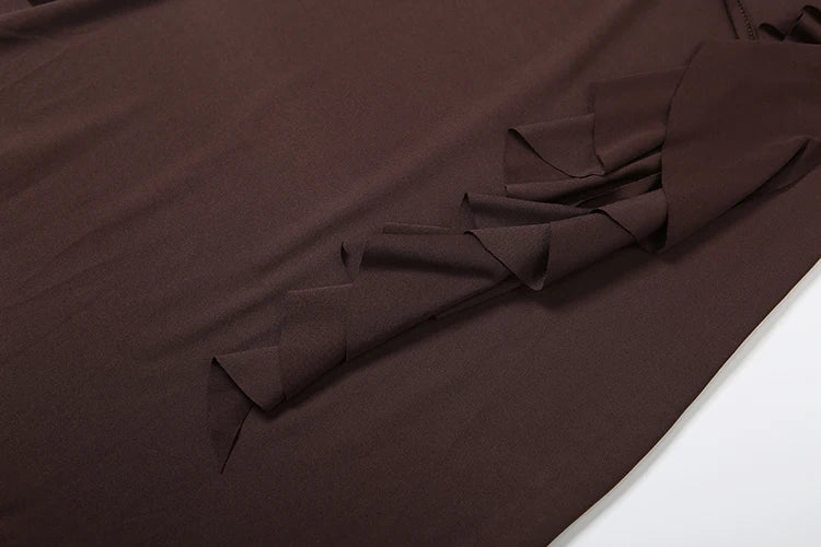 Sexy Ruffled Fringe Dress Women Lace-Up Ruched Patchwork U-Neck Full Sleeve Elegant Stretch Skinny Evening Bodycon