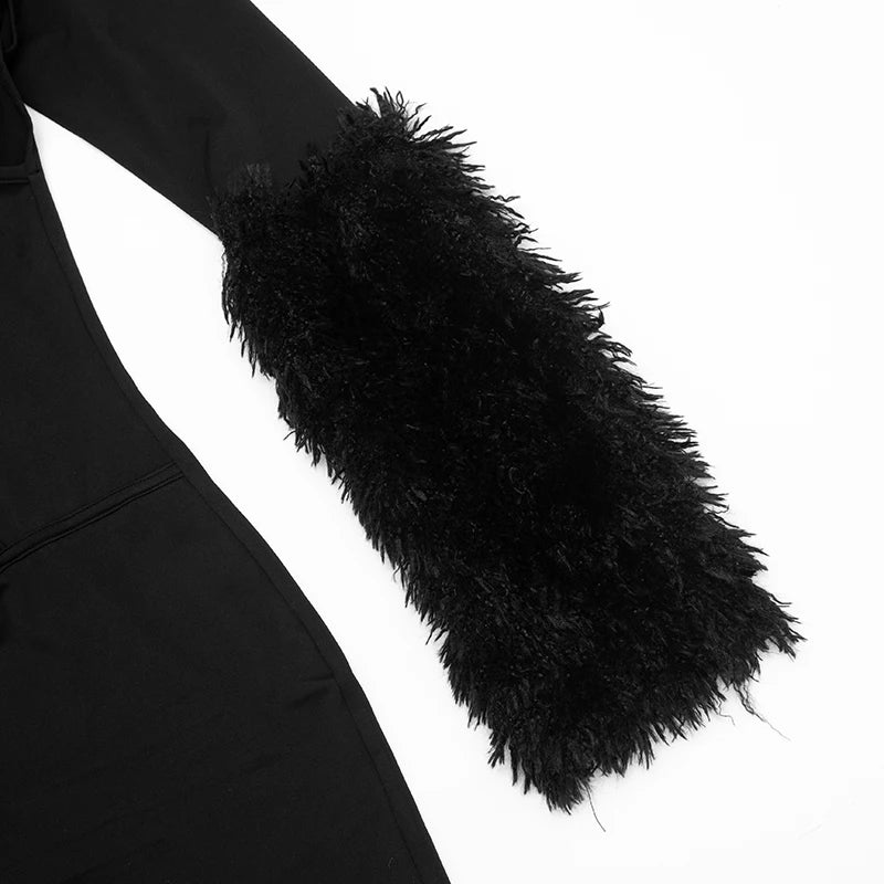 Cross Hollow Jumpsuit Women Sexy Fit Fur Patchwork Full Sleeve Workout Activity Streetwear Stretch Tight Overalls
