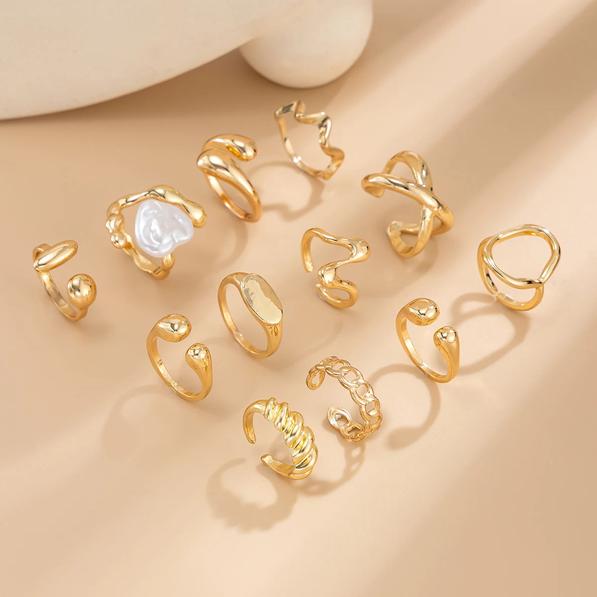 12Pcs/Set Vintage Metal Water Drop Open Ring for Women Trend 2025 Creative Geometric Ring Engagement Daily Jewelry Gift