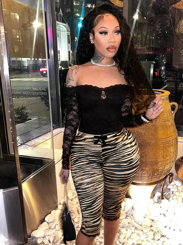 Lace Edge Patchwork Crop Pants Women Leopard Print Skinny Peach Hip Hot Girls Street Hipster Sexy Wild Trend Bottoms