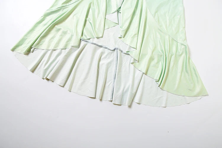 Sexy Gradient Dress Women Y2K Elegant Folds Split Ruffles Full Sleeve Low-Neck Party Banquet Stretch Skinny Vestidos